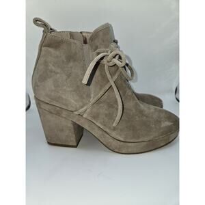 Eileen Fisher Laugh Block Heel Boots Platform Suede Taupe Lace Up Ankle Size 6.5
